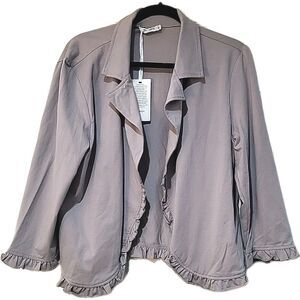 Grace Karin Light Gray Ruffle Hem Open Front Blazer Jacket  XXL NWT